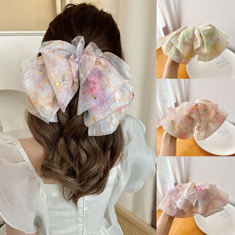 

Multi-Layer Bow Hair Clip Spring Clip Headdress Fluffy Chiffon Hairpins Women Hair Accessories Flower Oversized Bowknot Hairgrip