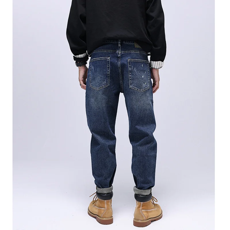 Men Clothing Autumn and Winter Straight Loose Cylinder Jeans Vintage Chaopai Elastic Force Comfortable Blue Harun Trousers Women