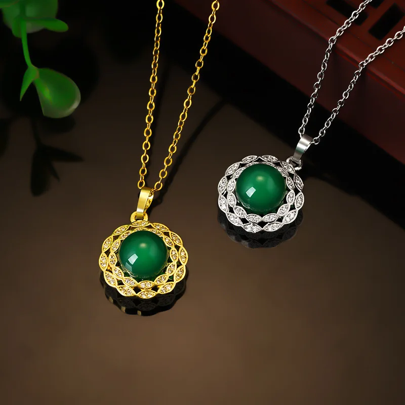 

Floral Ring Female Fashion Personality Simple Minority Design Inlaid Chalcedony Pendant Green Chalcedony Earrings Sra. Colgante