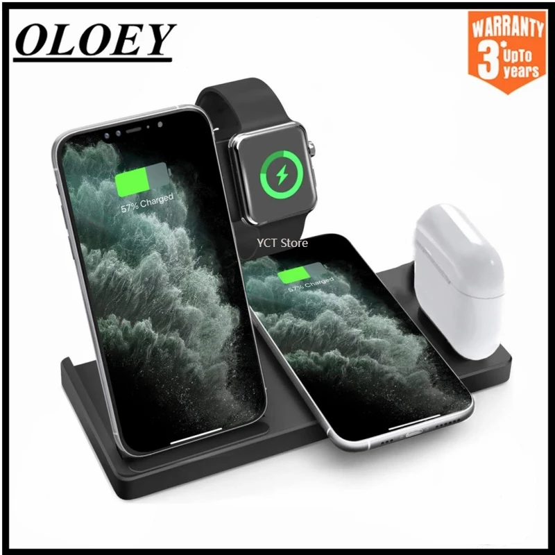 

Беспроводное зарядное устройство 4 в 1, 15 Вт, Qi зарядная док-станция для IPhone 13, 12, 11 Pro, XS MAX, XR, X, 8, Apple Watch 6, 5, 4, 3, AirPods Pro