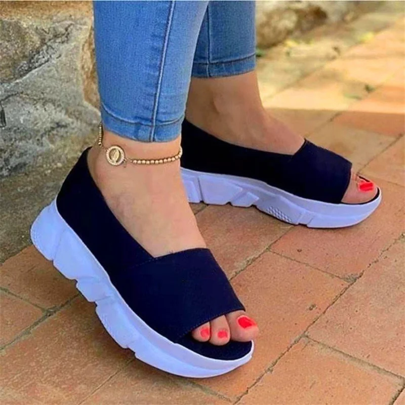 2023 Women Vulcanize Shoes Comfort Casual Outdoor Light Beach Sandals Fish Mouth Fashion Platform Wedges Zapatillas De Mujer