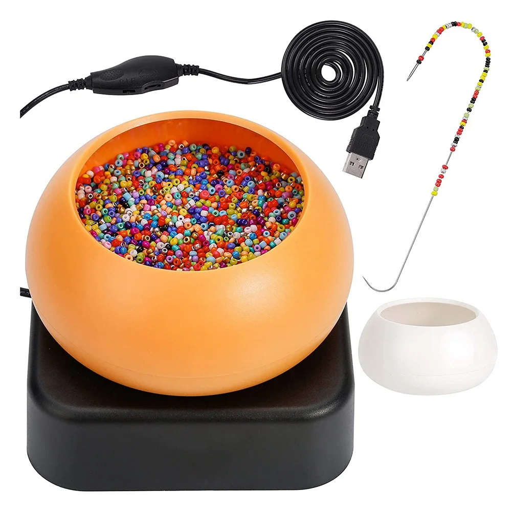 

Two Bowl Electric Beading Spinner Set with Big Eye Beading Needles, Adjustable Speed Bead Loader for Jewelry Making