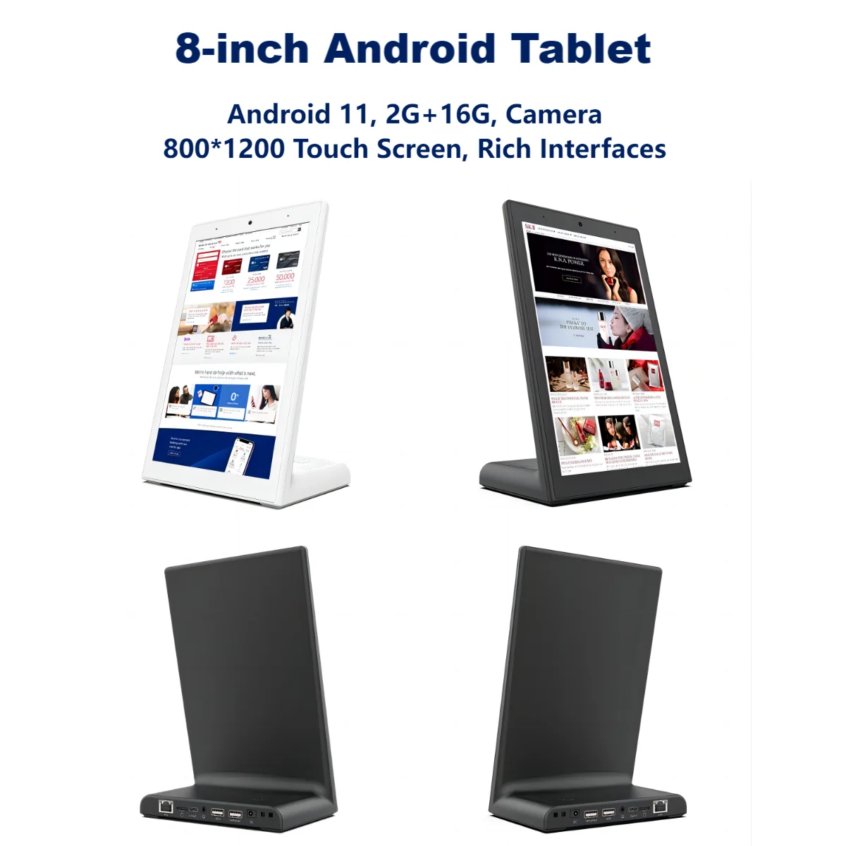 

L Shape 8 Inch Touch Screen Tablet Restaurant Menu Customer Ordering Desktop POS Android PC with Camera ECR Vertical Display