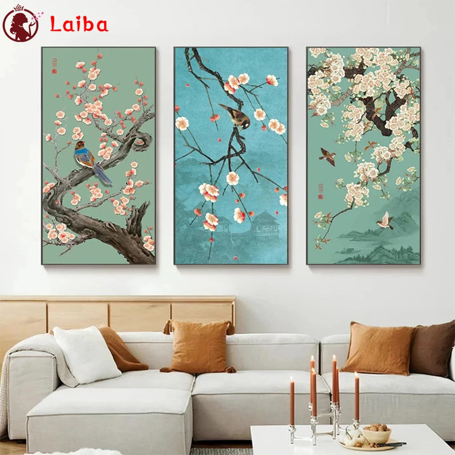 

Full Diamond Embroidery Ginkgo Flower Bird Chinese Style Art Landscape Diamond Painting Cross Stitch Home Decoration 3PCS