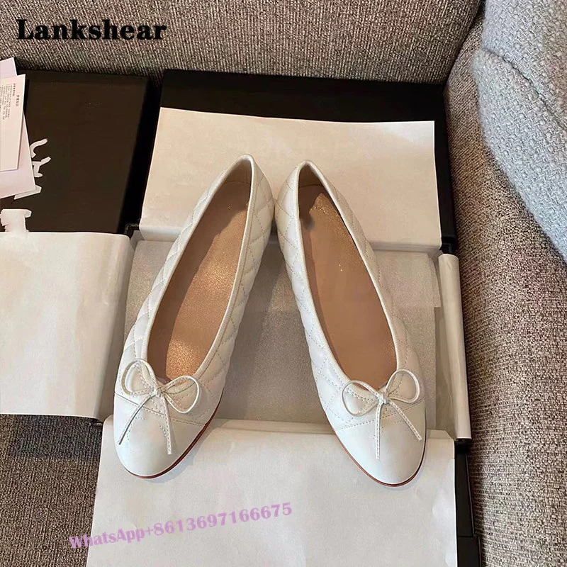 Bow Ballet Flats Shoes Woman Basic Pump Ballet Heels Two Color Stitching Bowknot Fashion Party Work Shoes Women Shoes Pumps