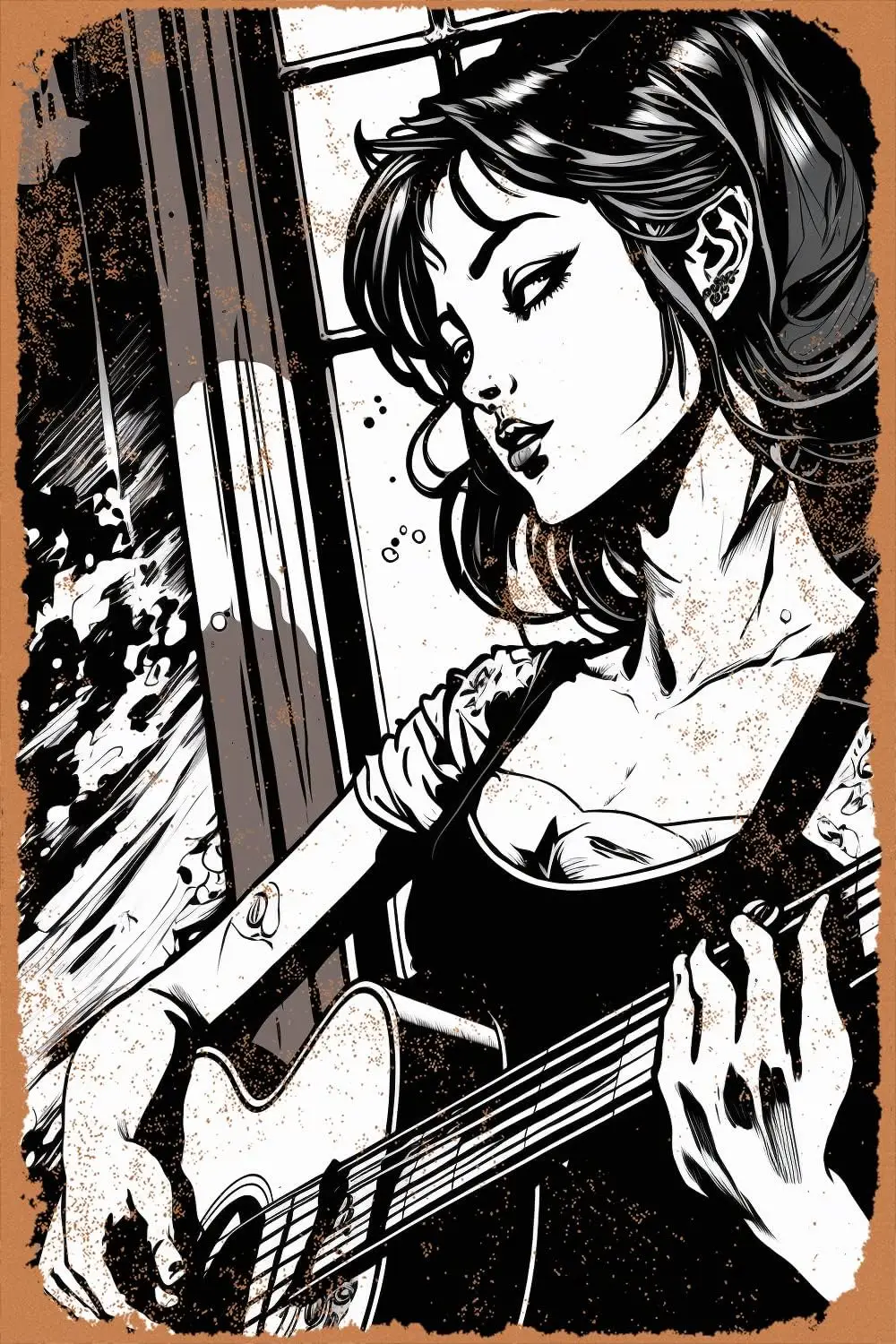 Beuty Grl Plyng Gutr Metl Tn Sgn для Ktchen Cfe Home Pub Resturnt Br Wll Decor Sgns 128 дюймов