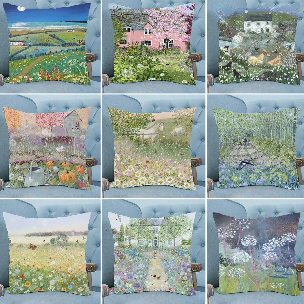 

Nature Throw Pillow Paintings Waist Cushion Cover Colorful Rural Scenery Decor