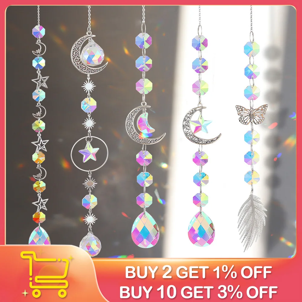 

Crystal Windchime Ornament Star Hexagonal Feather Butterfly Pendant Jewelry Garden Wind Chimes Window Hanging Car Home Decor