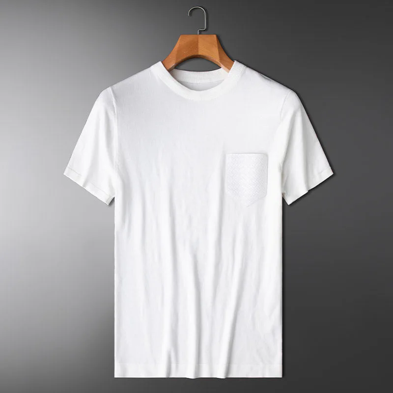 Luxury summer trend personalized knitted T-shirt men's short sleeve round neck high-end elastic slim fit sweater half men |