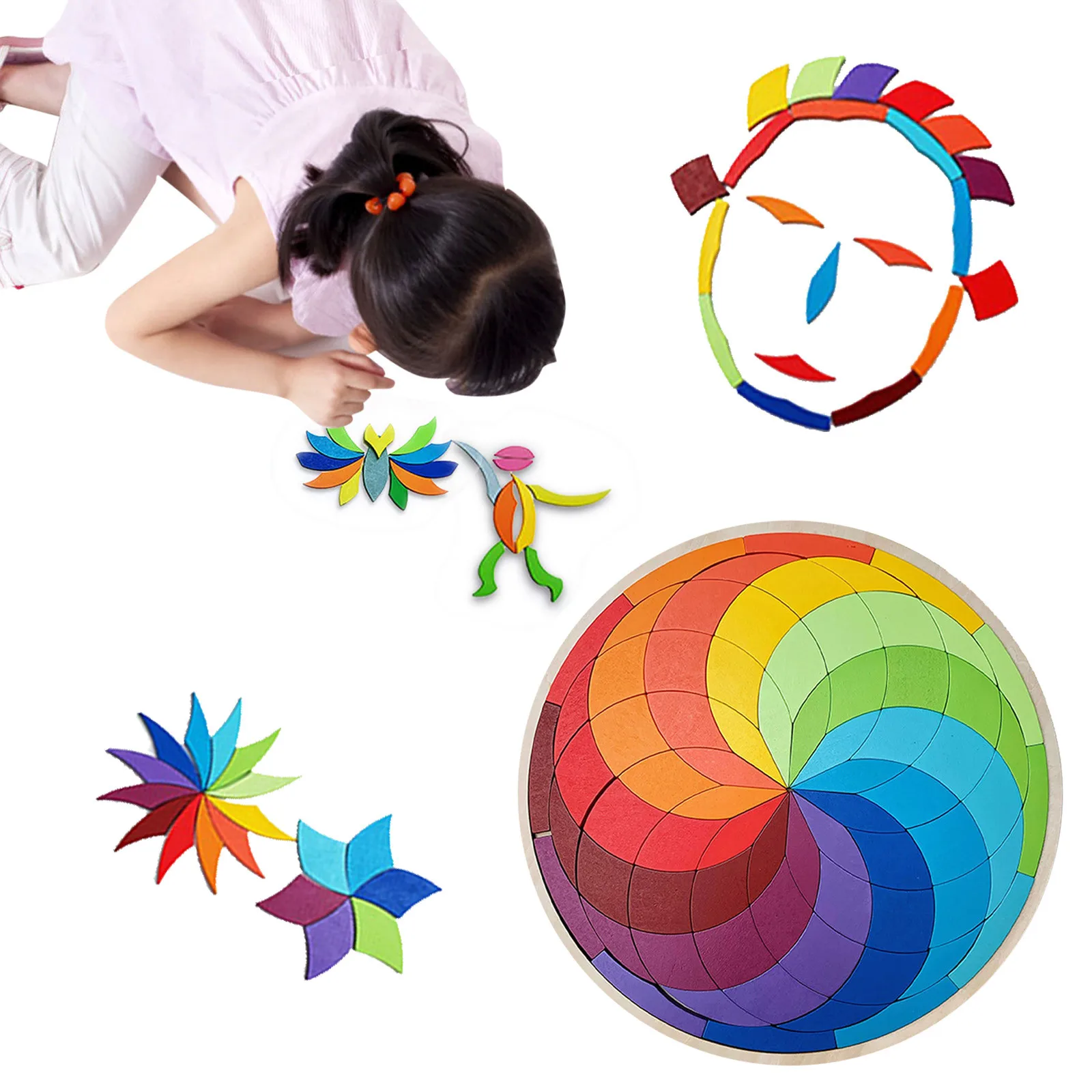 Обучающая игра Монтессори деревянная головоломка радужная укладочная игрушка