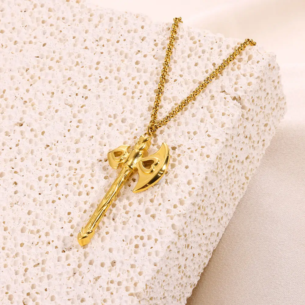 Ожерелье с кулоном в виде топора из нержавеющей стали золотого цвета