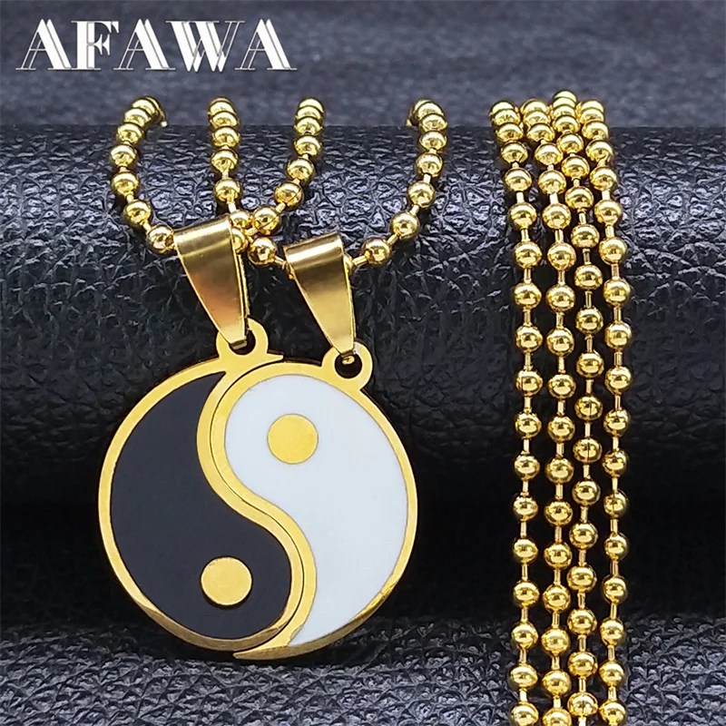 

2PCS Yin Yang Tai Chi Gossip Stainless Steel Necklaces BBF Best Friend Friendship Pendants Necklaces Jewelry collier femme N2052