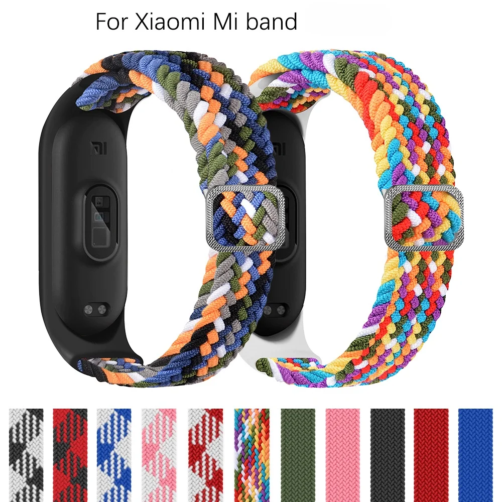 Регулируемый нейлоновый плетеный ремешок для Xiaomi Mi Band 7 4 5 6