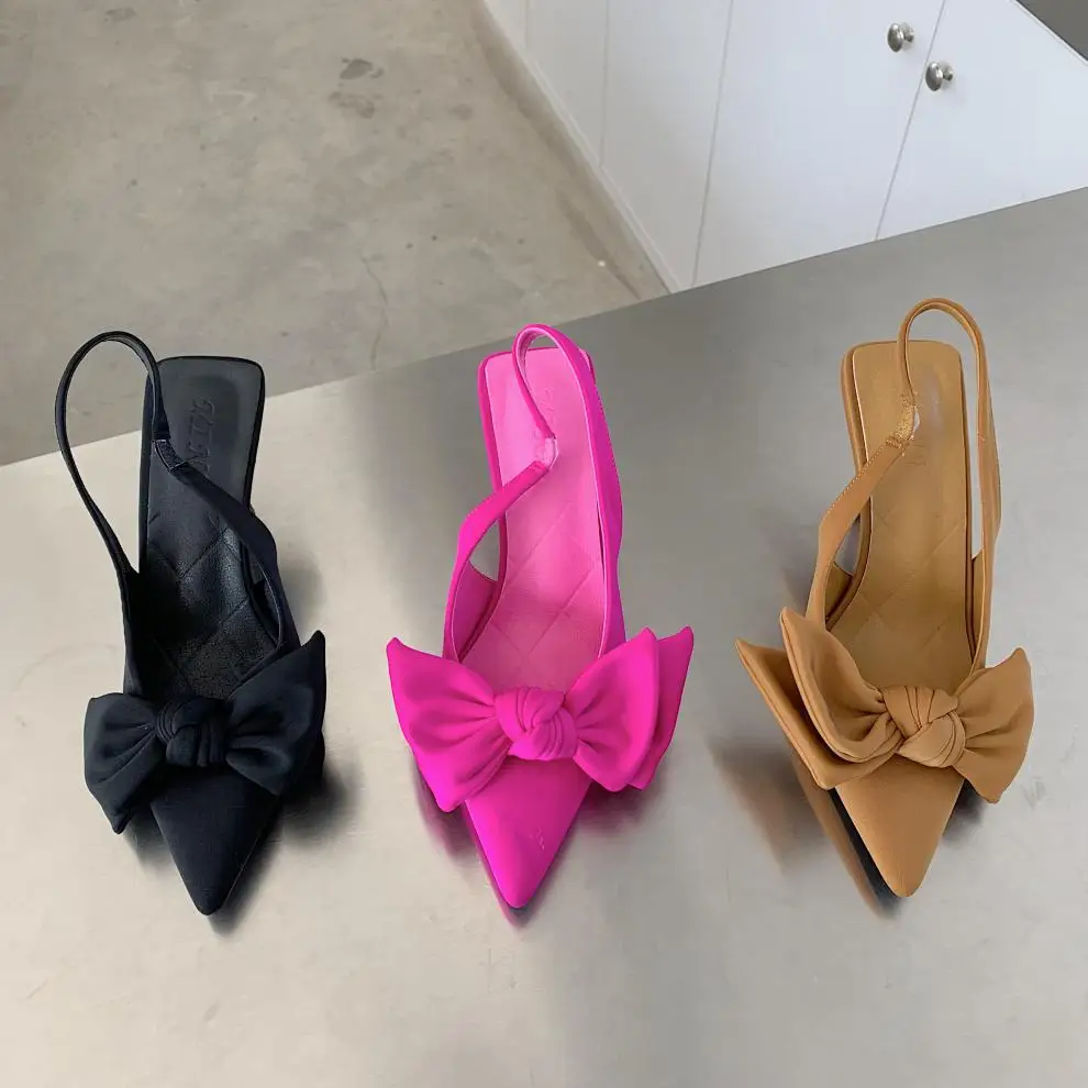 

2022 Summer Brand Women Slingback Sandals Shoes Fashion Bow-knot Pointed Toe Slip On Ladies Elegant Dress Pumps Shoes