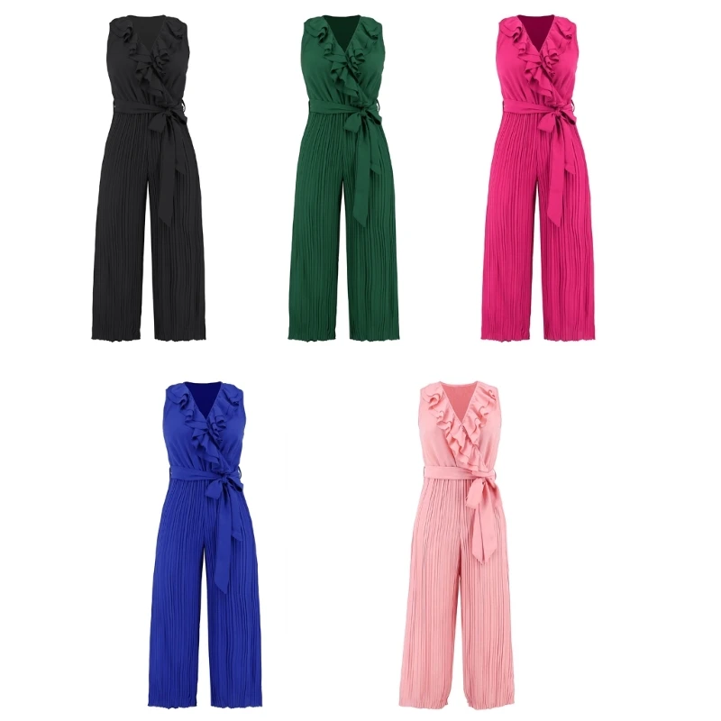 

Летний женский комбинезон с широкими штанинами, комбинезон без рукавов с V-образным вырезом, повседневные брюки