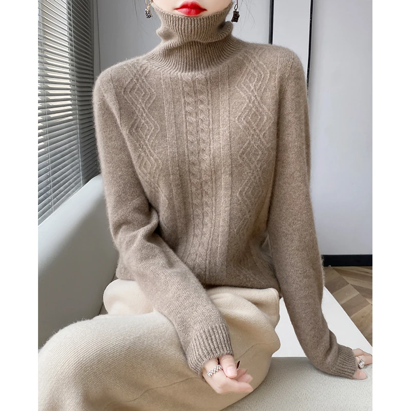 Новый осенне-зимний женский вязаный свитер из 100% мериносовой шерсти с высоким