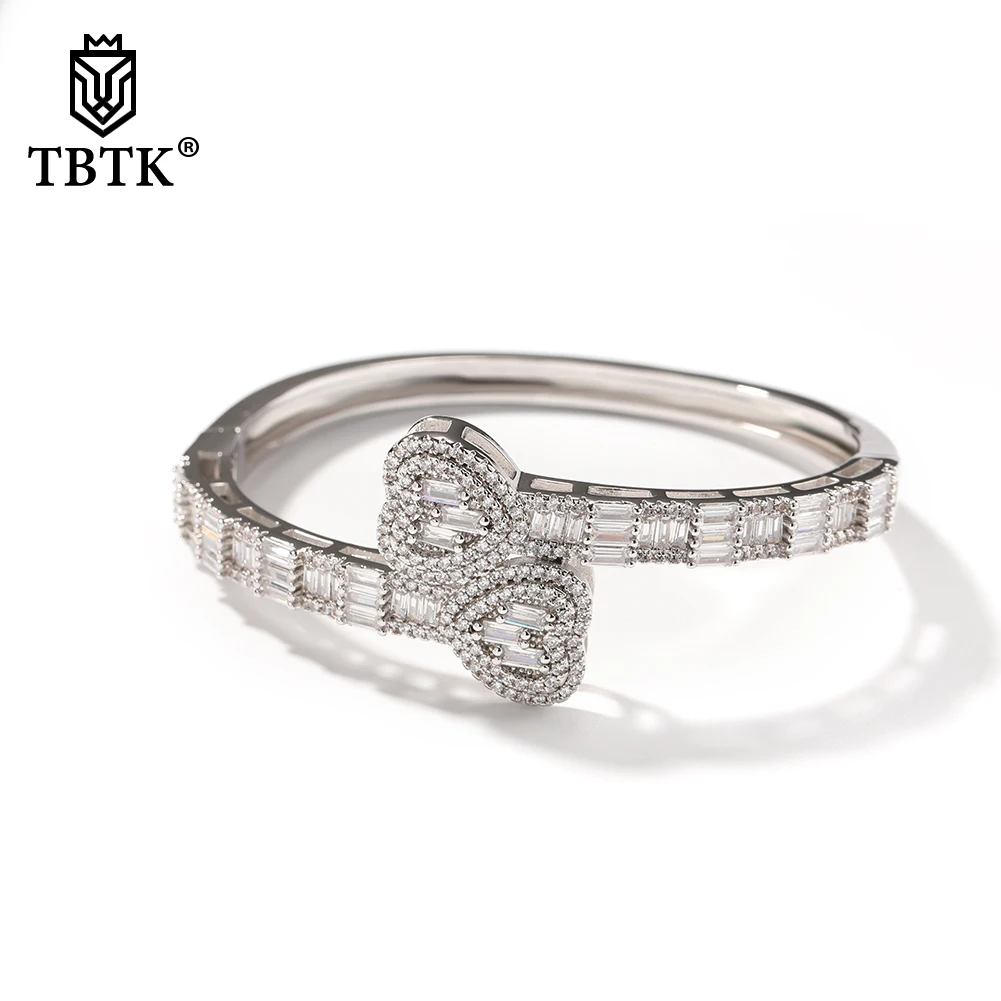 Женский браслет на запястье TBTK, роскошный браслет в стиле хип-хоп с фиксированными двойными сердцами, багетером с микрозакрепкой, украшение в стиле панк