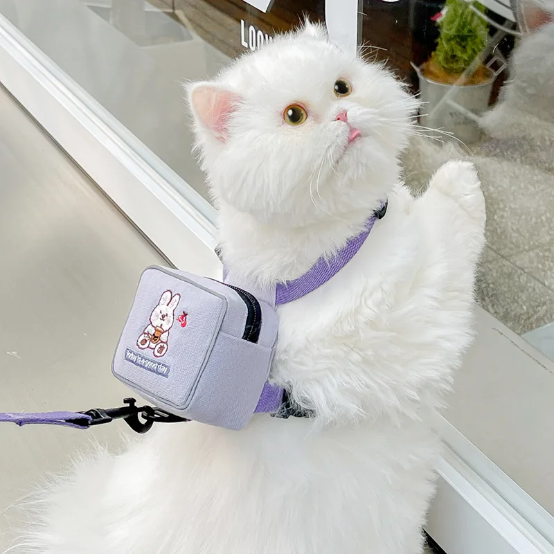 

Cartoon Pattern Pet Cat Traction Rope Pet Self Backpack Cat School Bag Cat Walking Artifact Vest Style Walking Cat Chain