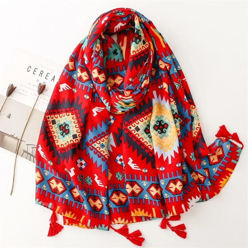 

Scarf Red Tourism Sun Protection Shawl Cotton Hemp Feel Scarf Female