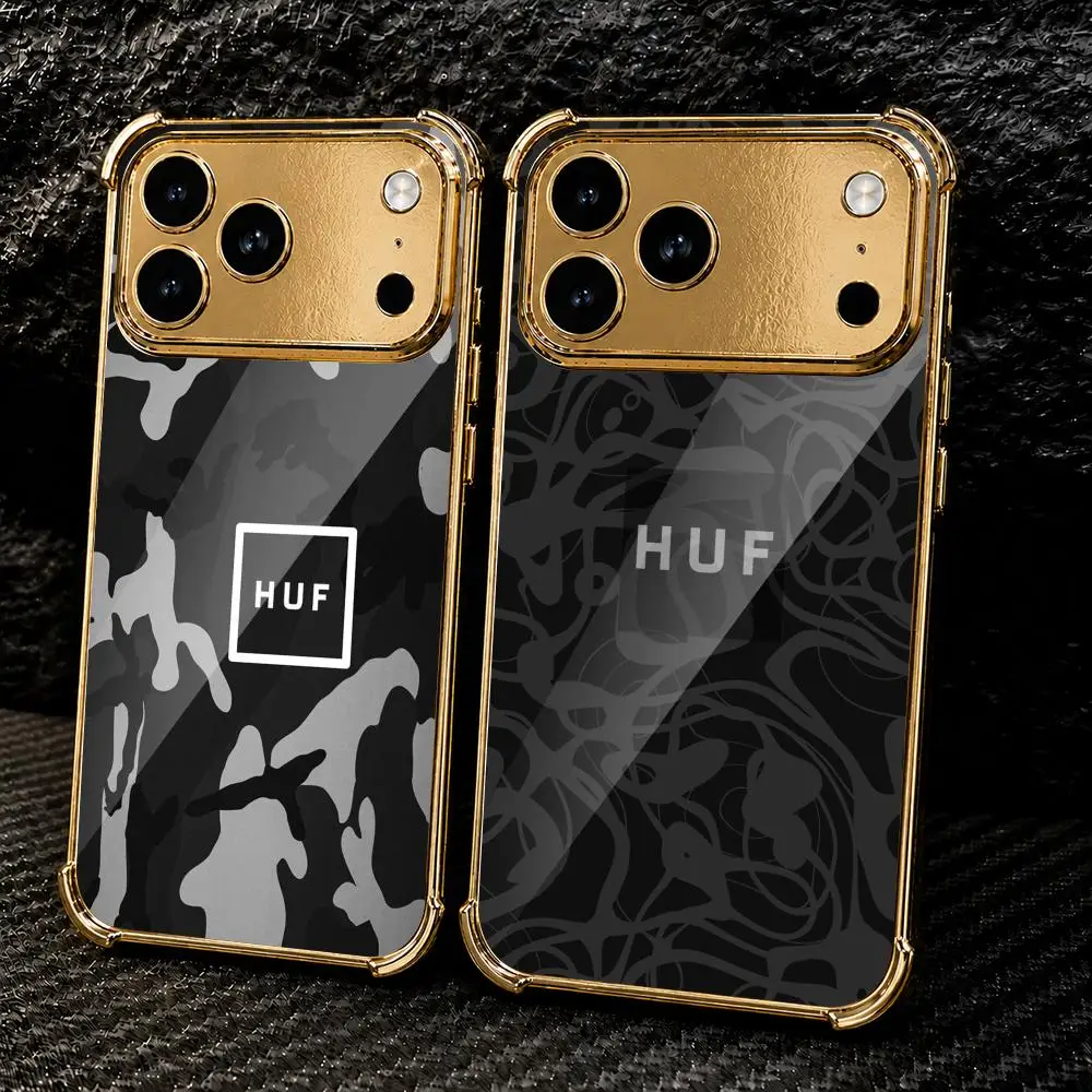 Фото Чехол для телефона Fashion Brand H-HUFs для iPhone 17 16 15 14 13 12 Pro Max Plus с гальванизированным металлическим каркасом и защитными уголками. №1