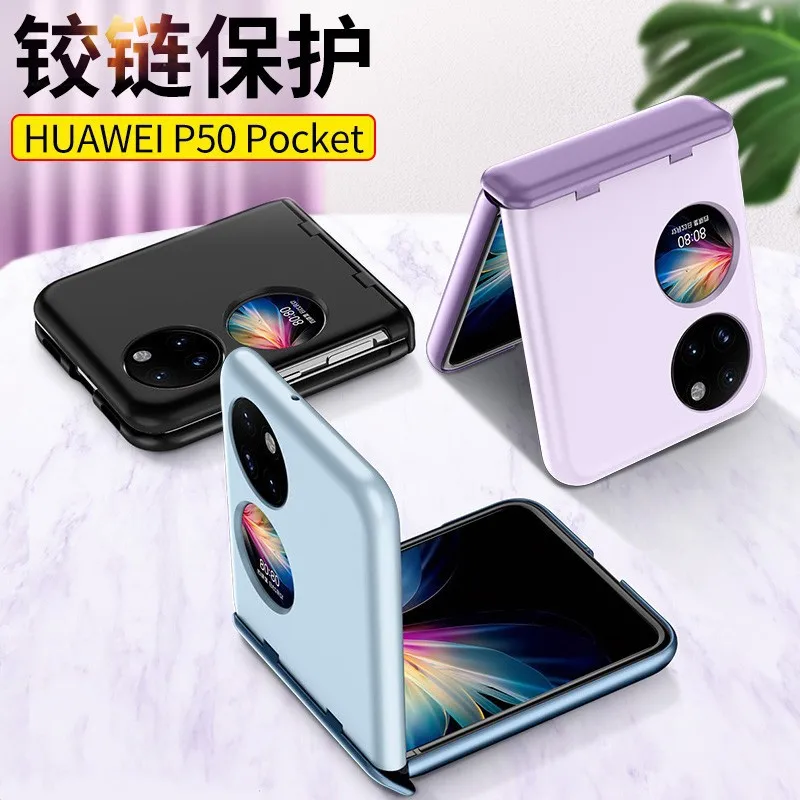 Tanie Dla Huawei P50 Pocket Ultra-cienka Skóra Czuć Matowe Etui Luksusowy Składany Zawias All-included Anti-fall Cover Dla P50pocket Cases