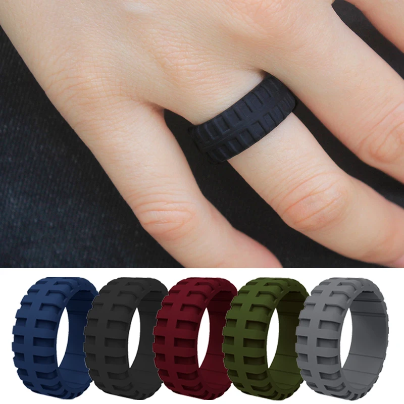 

Men's Wedding Finger Ring Classic All-match Silicone Tire Pattern Ring Classic Christmas Gift Breathable Soft Rubber Ring