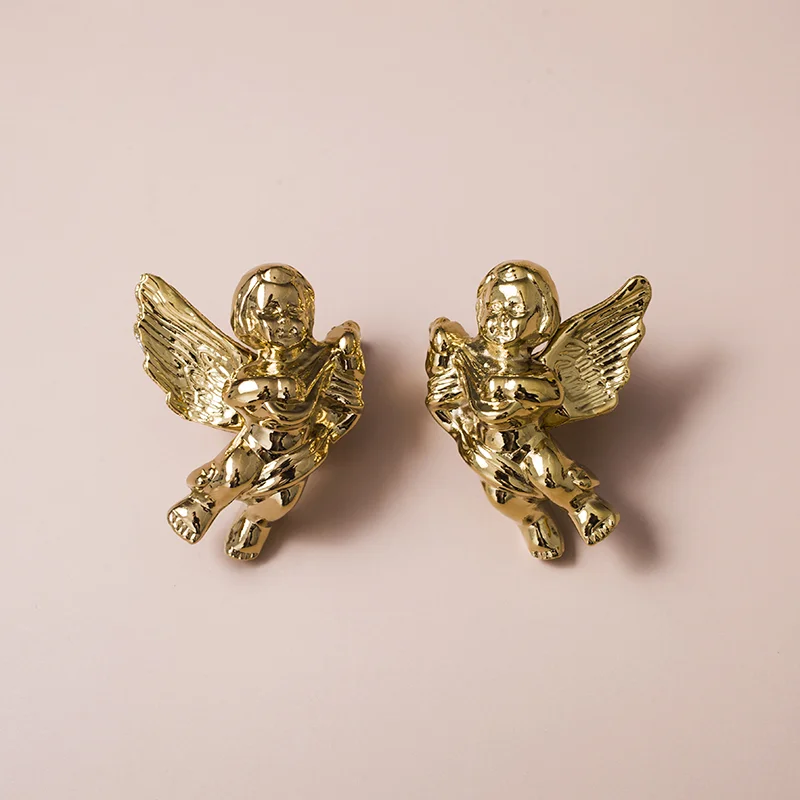 Пара Латунь Ангел декоративные ручки для мебели Nordic Ins золотого цвета ящика шкафа