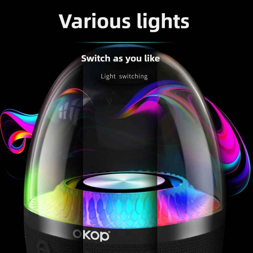 Фото OKOP Bluetooth-динамик, настольный крутой RGB атмосферный глазурованный свет, динамики с беспроводной картой, видеосабвуфер 미니 블루투스 스피커,블루투스 스피커 M60 №3