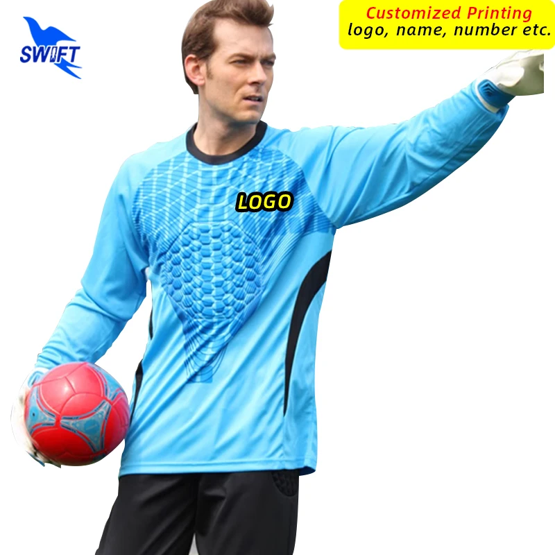 

Футбольная Униформа вратаря с логотипом на заказ, детские защитные Трикотажные изделия с длинным рукавом для вратаря, комплект спортивных костюмов из 2 предметов