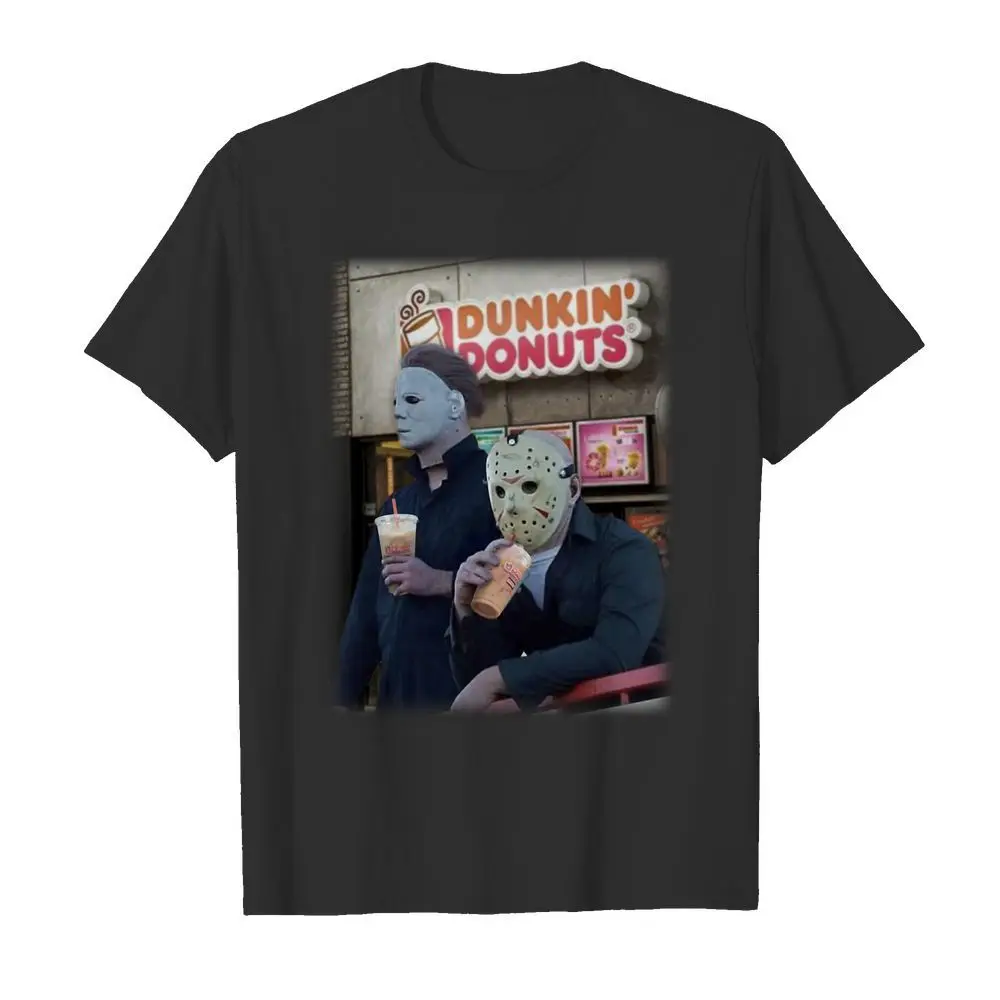 

Michael Myers and Jason Mask Horror Movie Character T Shirt New 100% Cotton Short Sleeve O-Neck T-shirt Casual Mens Top