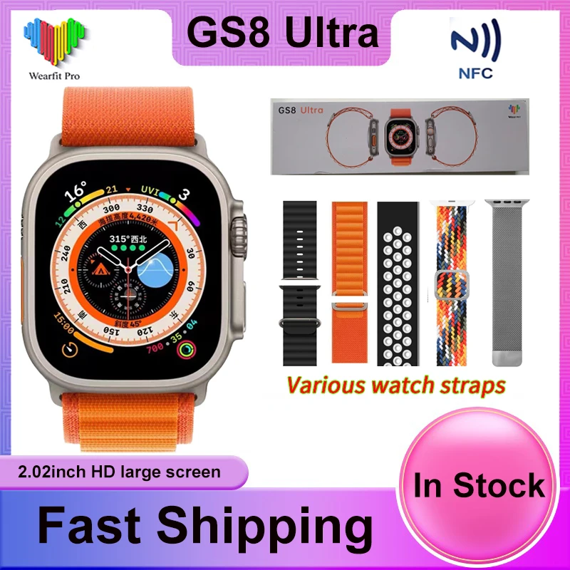 

49mm GS8 Ultra Smart watch for women men Series 8 Ultra Lock Screen NFC Body Temperature Measure SmartWatch PK DT7 W27 Pro Max