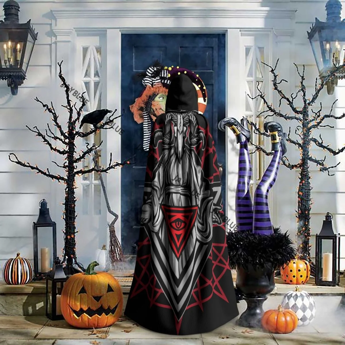 Плащ с капюшоном унисекс плащ винтажный Бафомета демона козла накидка ведьмы