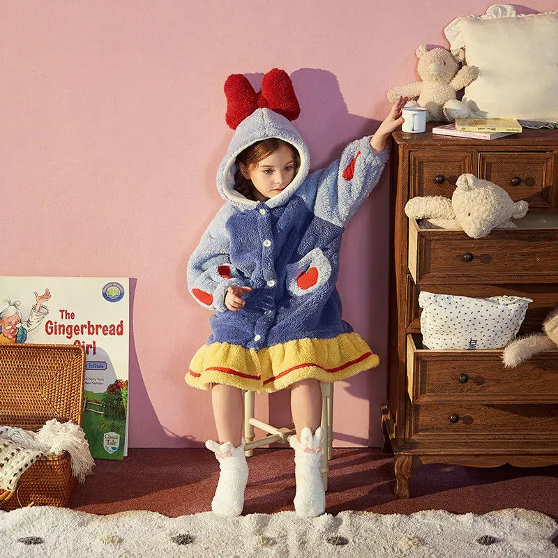 Winter Children Nightgown Hooded Design Comfortable Soft Keep Warm Sleepwear Thicken And Lengthening