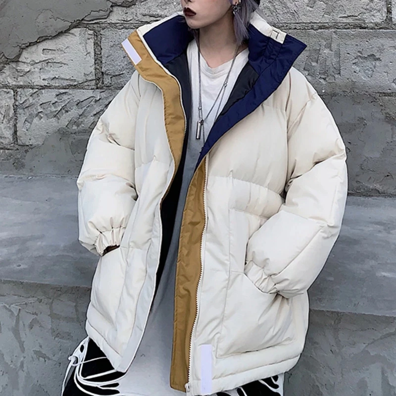

Winter -20℃ Oversize Jacket Female Coat Patchwork Windbreaker Women Padded Zipper Outwear Parka Thick Streetwear Overcoat Warm