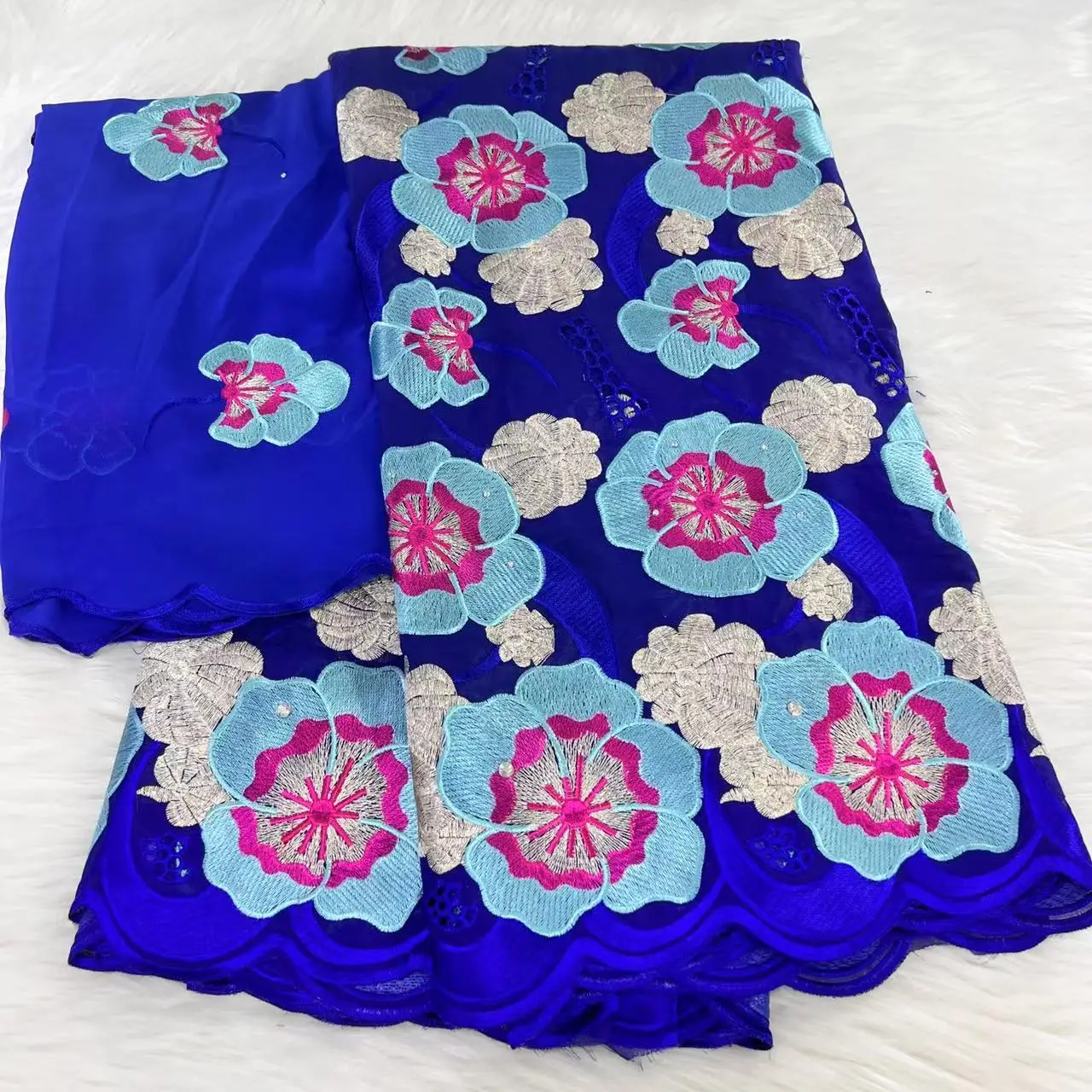 

Nigeria Royal Blue 5+2 Yards Lace Voile Fabric 2022 High Quality Lace Swiss Stones Pure Cotton Fabric Wedding Party Dress Sew