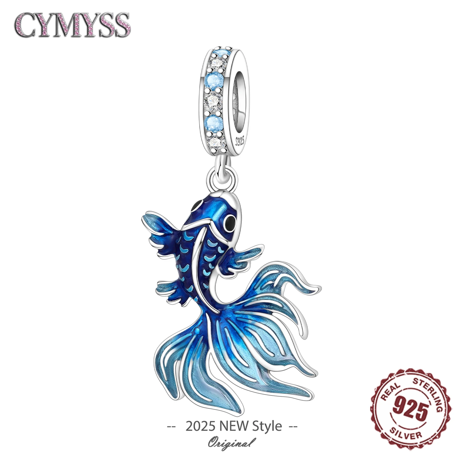 Niebieski Urok Srebro Próby 925 Perły Oceaniczne Zawieszka Betta Ryba Prezent Urodzinowy dla Kobiet Bransoletka Naszyjnik Koraliki DIY Biżuteria