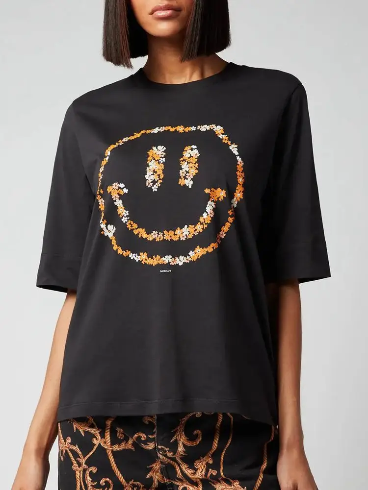 

2022 Spring and Summer New Loose Smiley Face Pattern Printing Round Neck Casual Short-sleeved Women T-shirt
