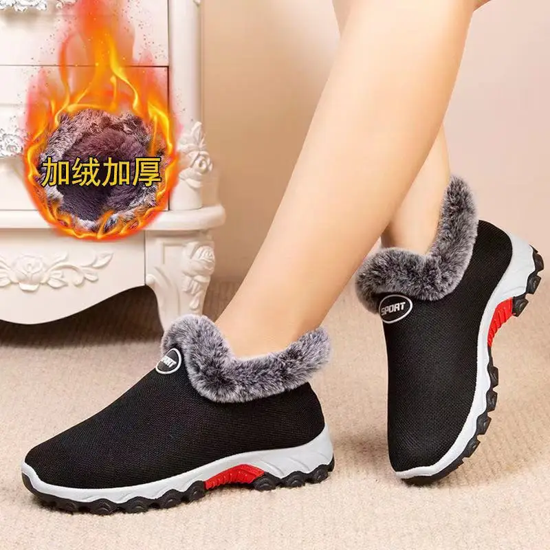 Hot Winter Ladies Plus Velvet Thick Warm Cotton Shoes, One-step Lightweight Soft-soled Wear-resistant Women's Cotton Boots