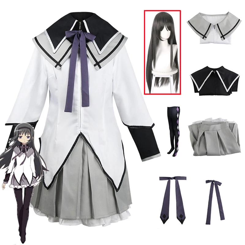 

AKUA akemi Homura Kostum Cosplay Puella Magical Girl Kaname Madoka Gaun Anime Halloween Pakaian Pesta Pakaian Kaus Kaki Gratis
