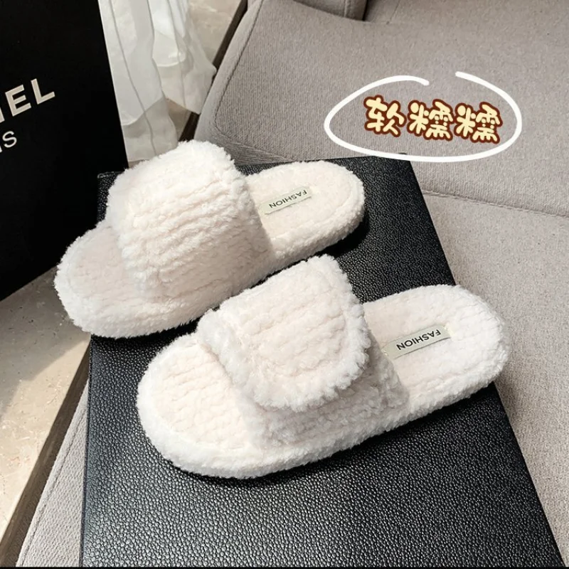Thick Cotton Slippers Women's New Joker Home Short Plush Slippers In Autumn and Winter 2023 Plush Women Shoes Zapatos De Mujer