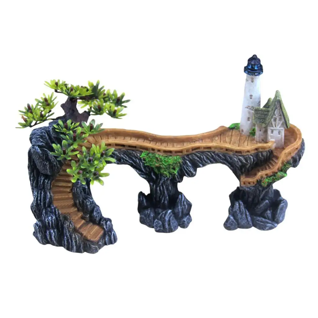 

Creative House Bridge Scenic - Aquarium Figure Ornament for Fish Tank Decoration Terrariums Habitat Décor