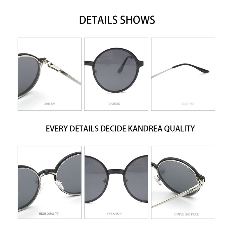 KANDREA 2 в 1 круглые магнитные поляризационные солнцезащитные очки из сплава