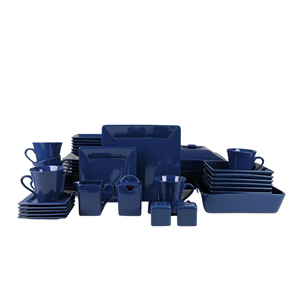 

Square 45 Piece Stoneware Dinnerware Set, Dark Blue