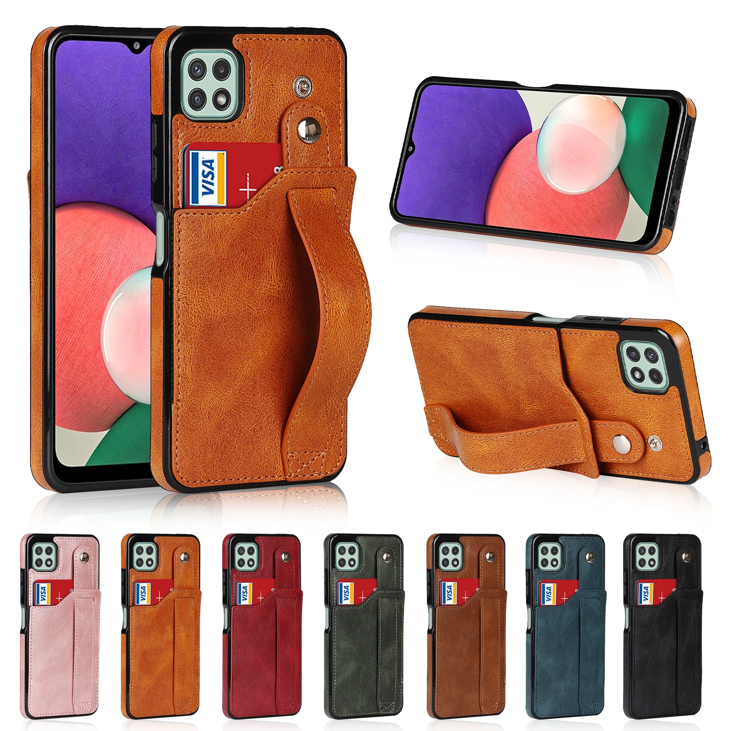 

Luxury Wallet Wristband Case for Galaxy S22 S21FE S20 Ultra A13 A73 A53 A33 A22 A82 A72 A52 A32 Note20 Leather Card Holder Cover