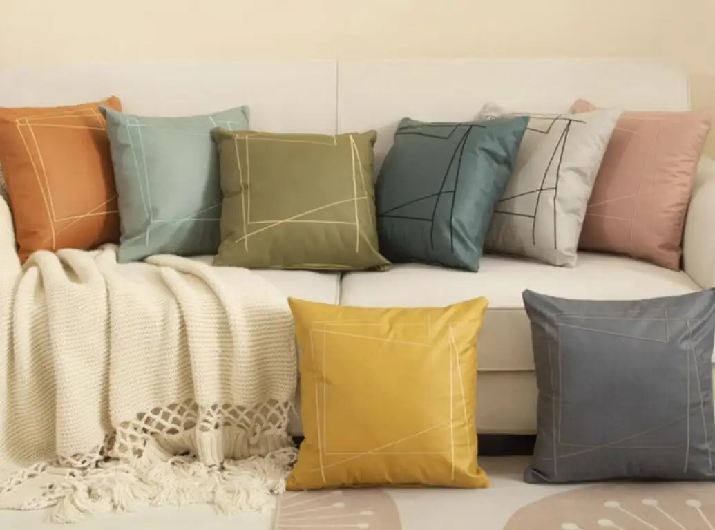 American Square Throw Pillow Cover Solid Color Sofa Pillow C