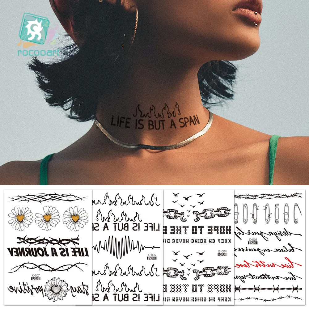 

New Black Flame Temporary Tattoo Waterproof Fake Tattoo Fashion Neck Applique Women Party Supplies Sticker