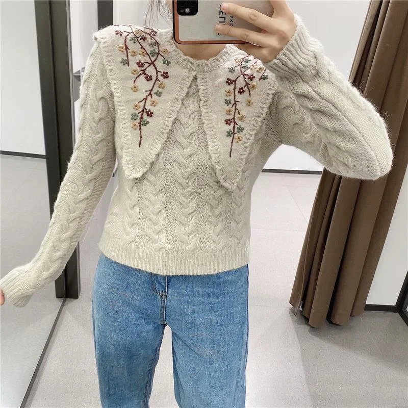 

Fashion Knitted Women Solid Sweater Turn-Down Collar Top Women Popular Sweaters Ladies Elegant Basic Female Plus Size