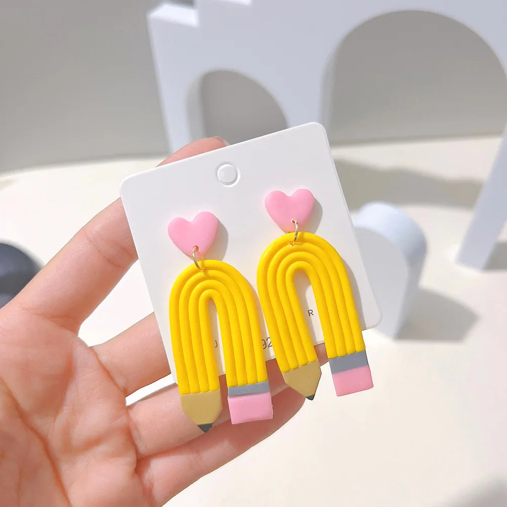 

Pencil Earrings For Women Girls Handmade Polymer Clay U Shaped Pencil Dangle Earrings For Teachers Hypoallergenic Jewelry Gifts