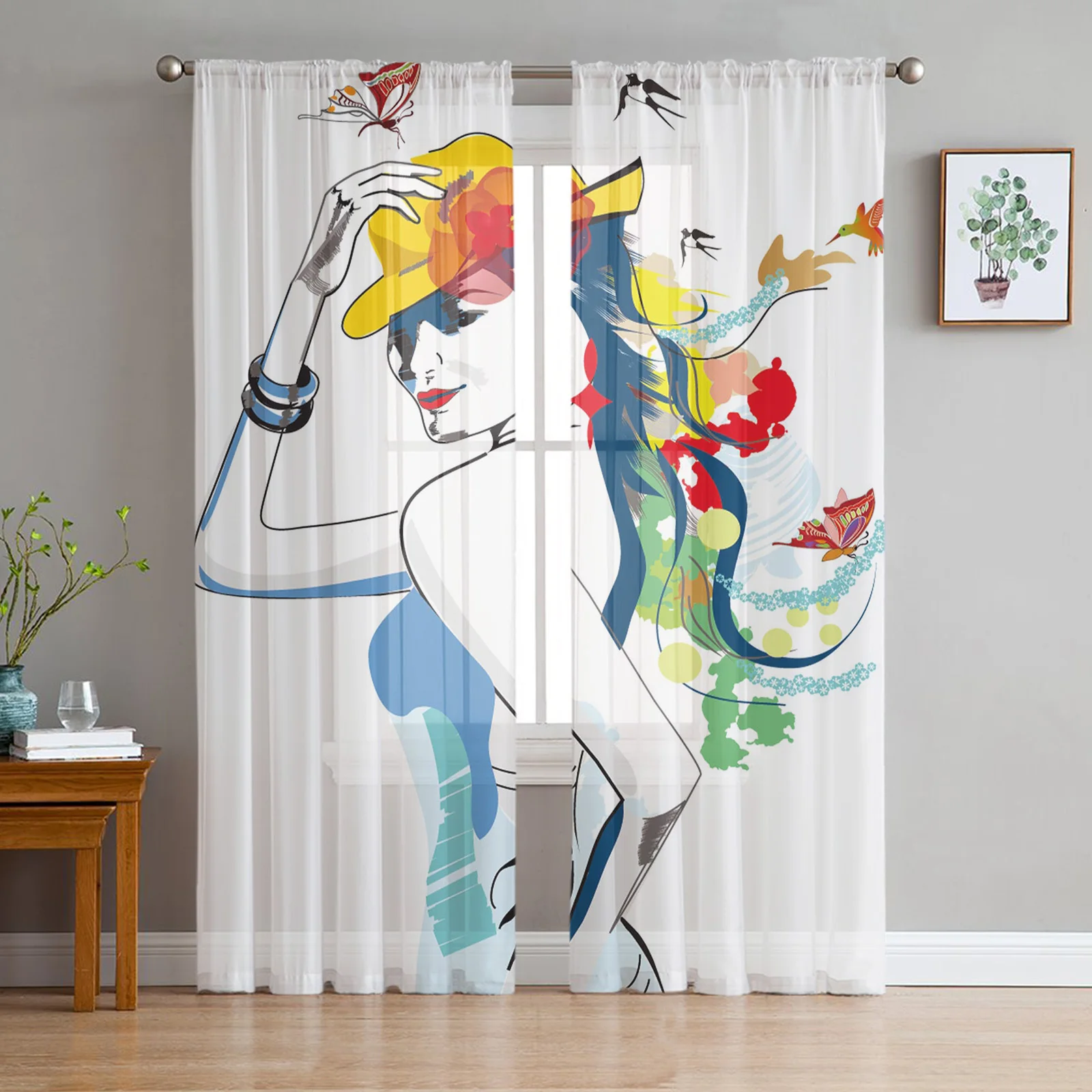 

Модные Красочные шторы с принтом для девочек, драпировка, прозрачный тюль, украшение для дома, гостиной, спальни, шифоновые оконные шторы