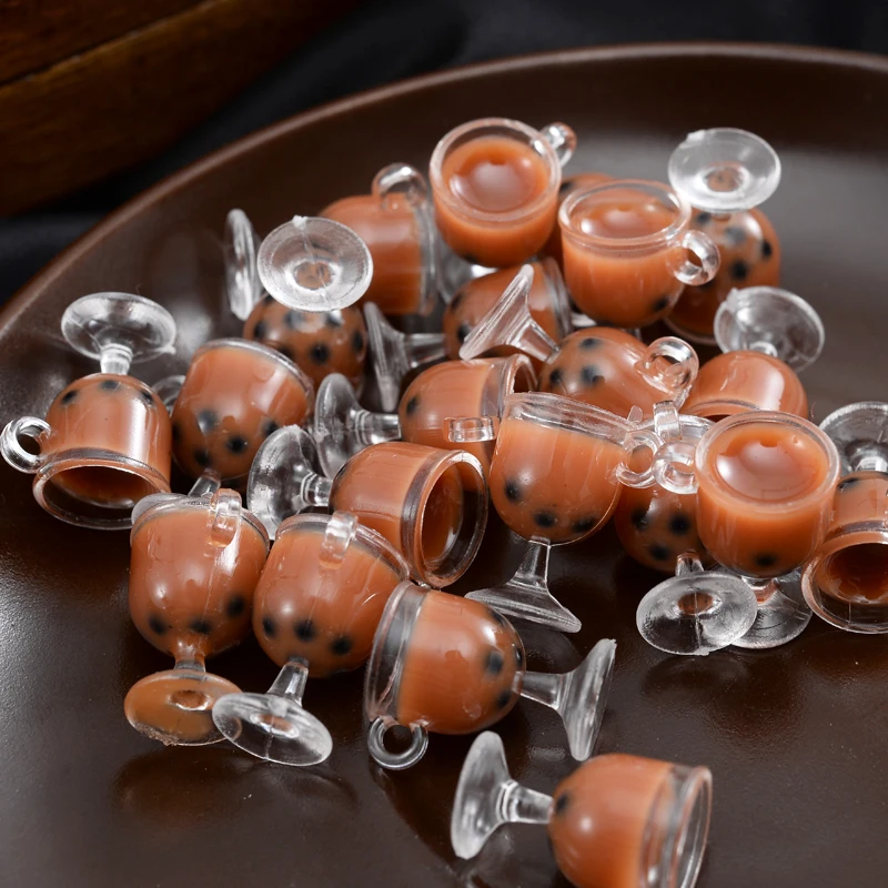 10Pcs/Lot Charm Ice Cream Round Beach Cup Pendants Mini Glass Resin Juice Bottle Pendant For Earrings Necklace Jewelry Making